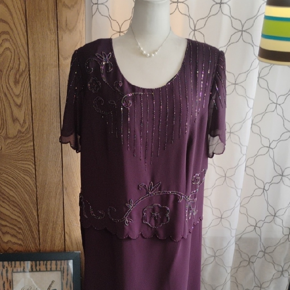 Elegant Purple Beaded Maxi Dress - Women's Formal Evening Dress